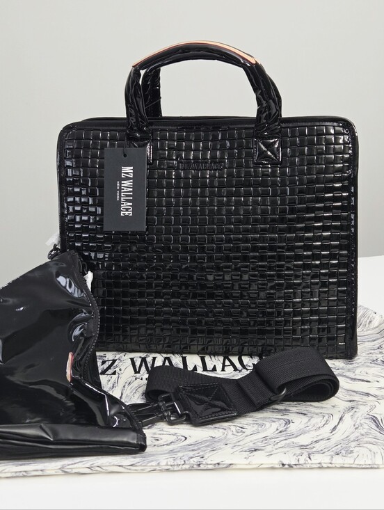 MZ Wallace Handbags - NWT MZ WALLACE MEDIUM BOX TOTE LAPTOP BAG - BLACK LACQUER WOVEN